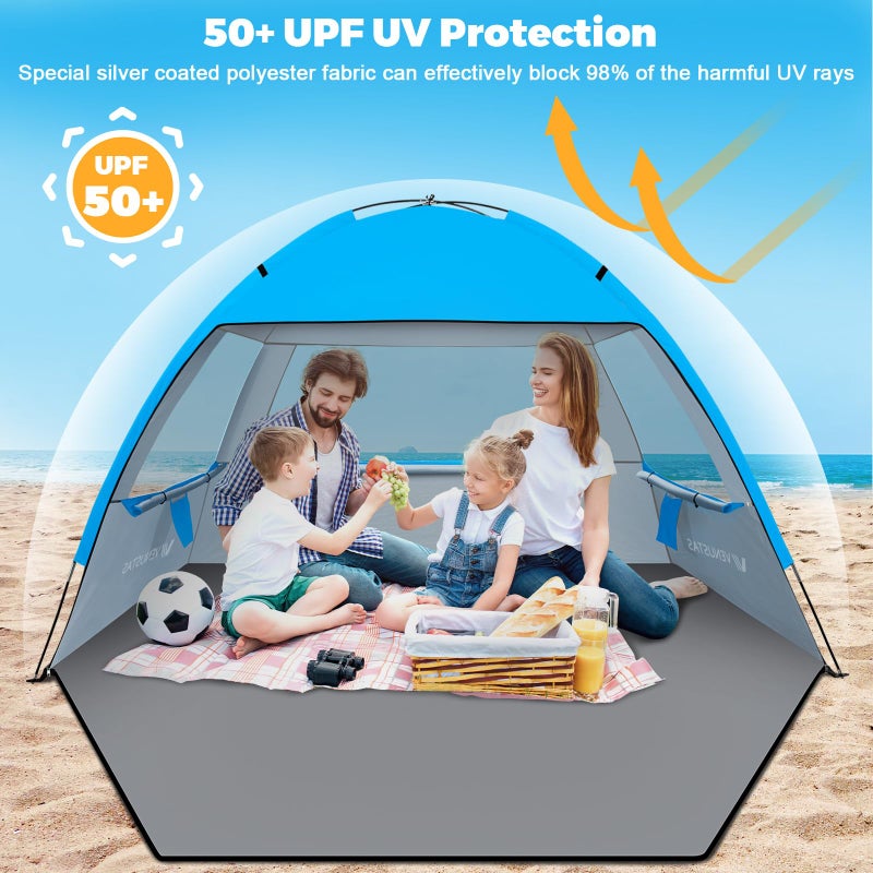 Venustas Beach Tent Sun Shelter for 3/4-5/6-7/8-10 Person, UPF 50+ UV Protection Beach Canopy, Lightweight and Easy Setup Cabana, Portable Shade Tent - Image 3